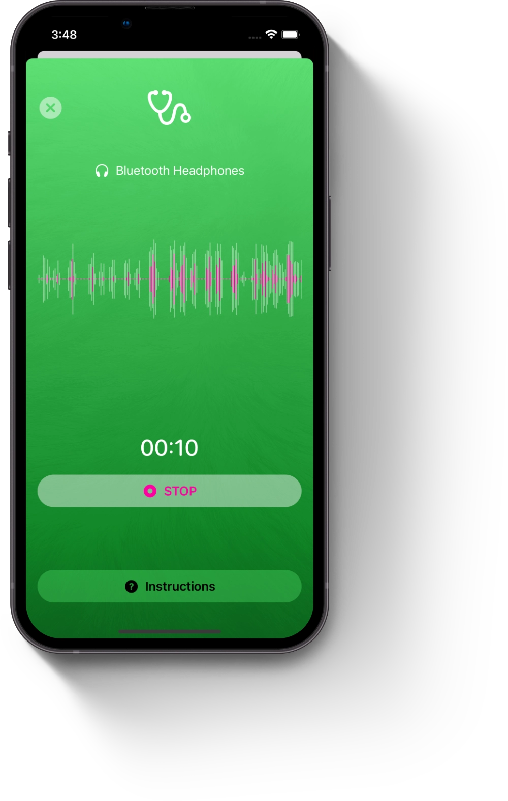 iPhone showing Snoopy app recording interface